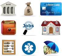 Financial icons - financial products, news and services site.