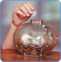 Coins in the glass piggy bank